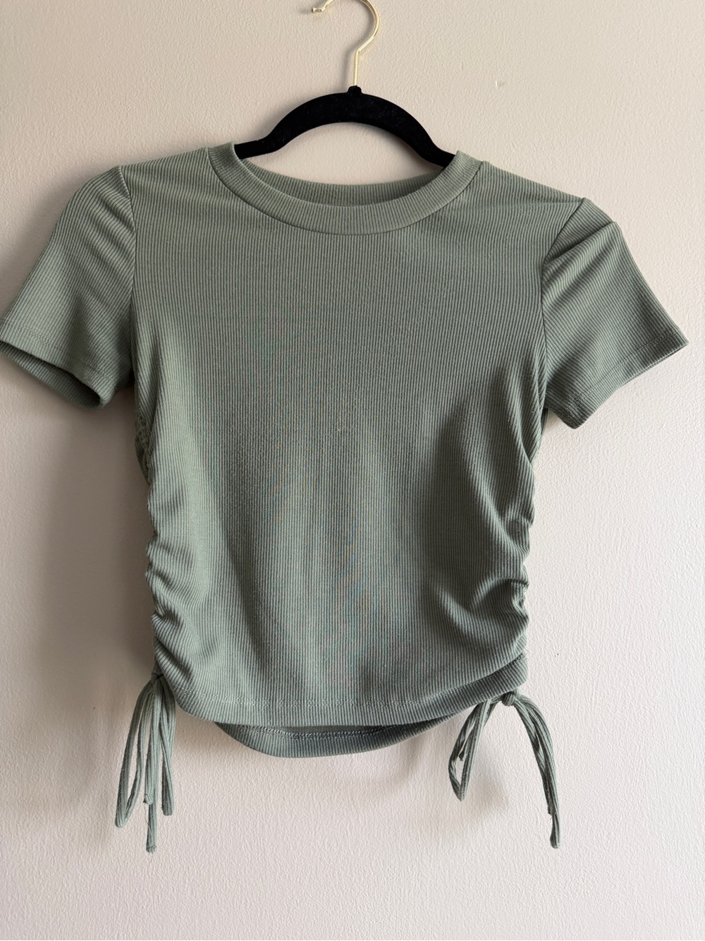 Zara Sage Green Ribbed Side-Drawstring Crop Top
